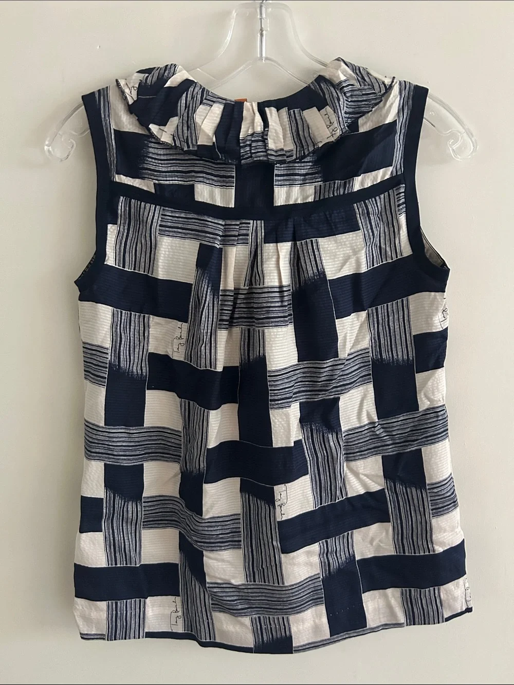 Tory Burch Navy and White Ruffle V-Neck Sleeveless‎ Camisole